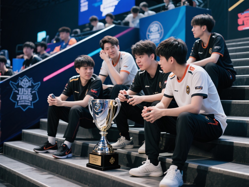 DRG赛后暖心返图:那一刻卸下疲惫、一切都值得 图片中选手们或许坐在台阶上闲谈,或许趁着